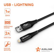 Кабель USB AirLine ACH-I-24 черный нейлоновый